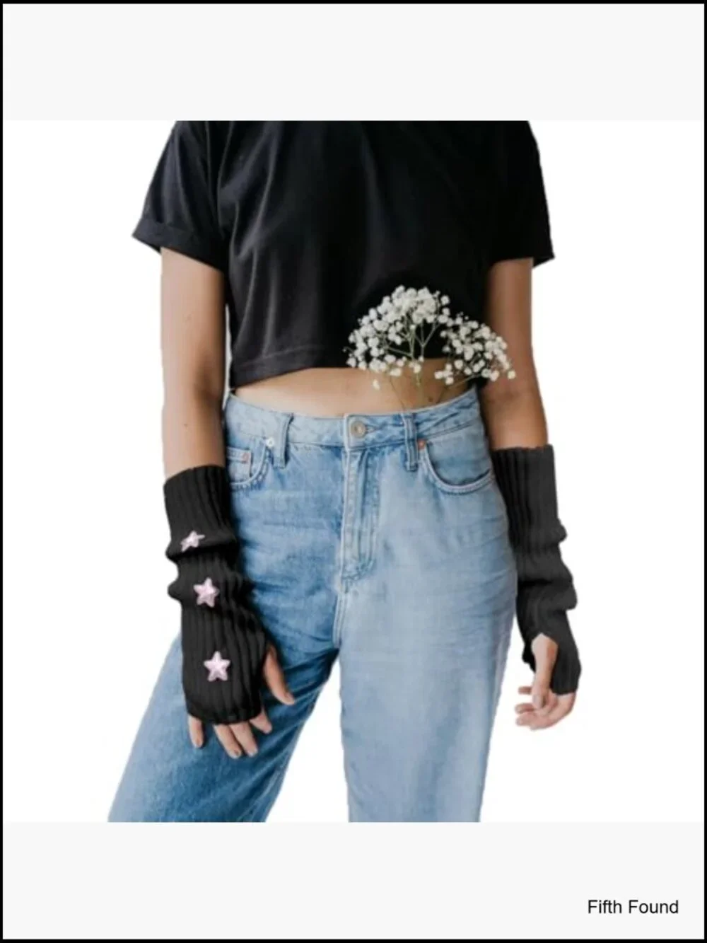 Y2K Kawaii Goth Fingerless Arm Warmers Knitted Gloves for Women
